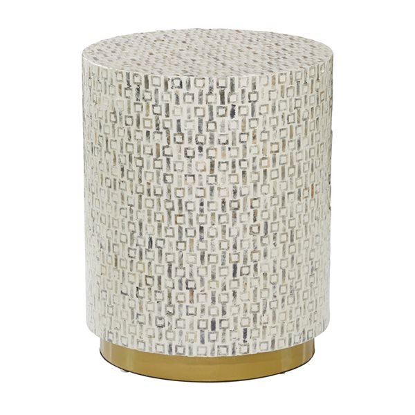 Grayson Lane Modern White Shells Pattern Round Ottoman