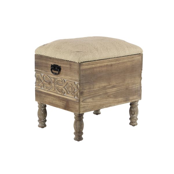 Grayson Lane Farmhouse Beige Polyester Rectangle Integrated Storage Ottoman with Black Handles