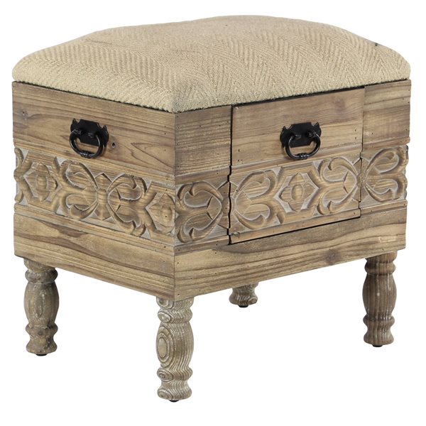 Grayson Lane Farmhouse Beige Polyester Rectangle Integrated Storage Ottoman with Black Handles