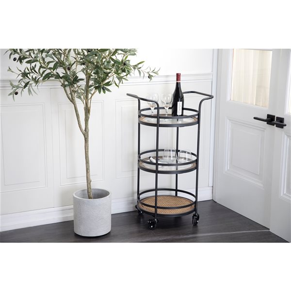 Grayson Lane Black Metal Base with Glass Top Kitchen Cart (35-in x 21-in x 16-in)