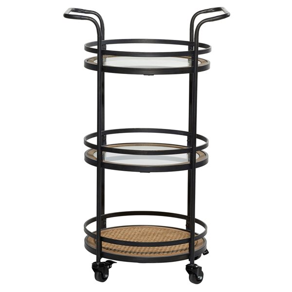 Grayson Lane Black Metal Base with Glass Top Kitchen Cart (35-in x 21-in x 16-in)