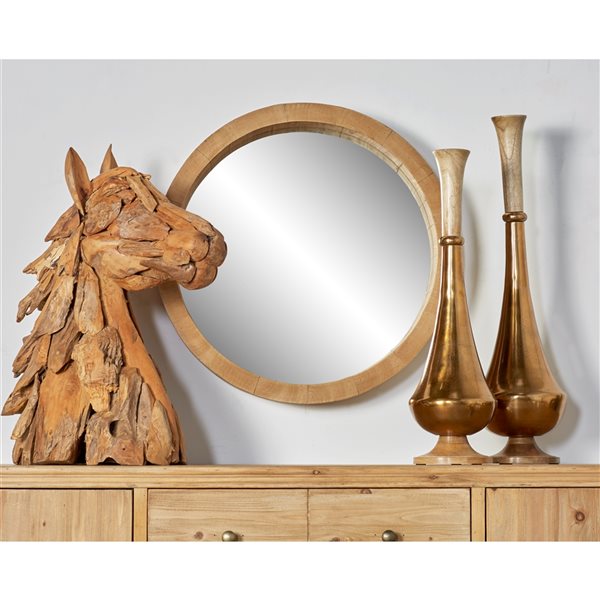 Grayson Lane 23.80-in x 23.80-in Round Brown Wall Mirror