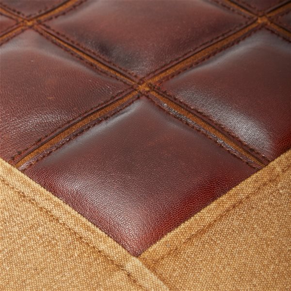 Grayson Lane Rustic Brown Faux Leather and Canvas Square Ottoman
