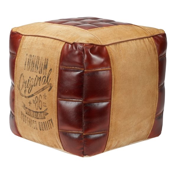 Grayson Lane Rustic Brown Faux Leather and Canvas Square Ottoman