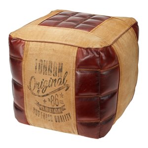 Grayson Lane Rustic Brown Faux Leather and Canvas Square Ottoman