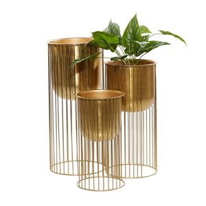 Grayson Lane 11.1-in W x 23.95-in H Modern Gold Metal Dome-Shaped Planters with Stands - Set of 3