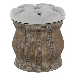 Grayson Lane Rustic Light Grey Tufted Round Integrated Storage Ottoman with Textured Base