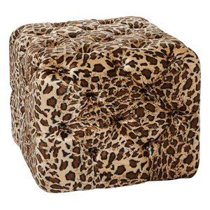 Grayson Lane Glam Leopard Tufted Square Ottoman