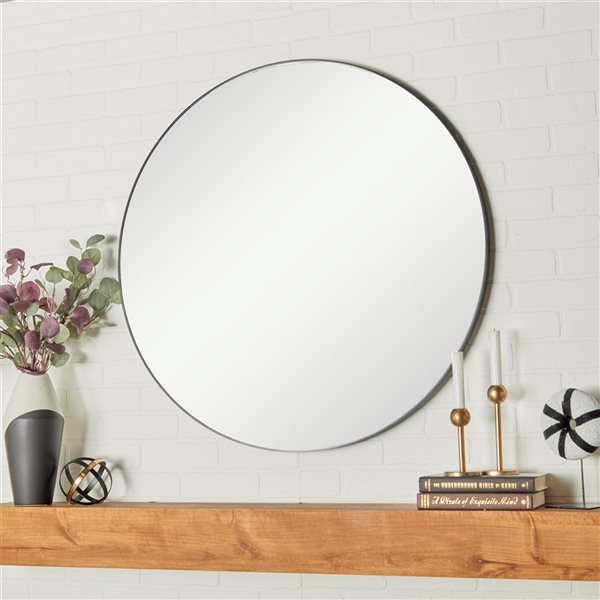 Grayson Lane 36-in x 36-in Round Black Wall Mirror