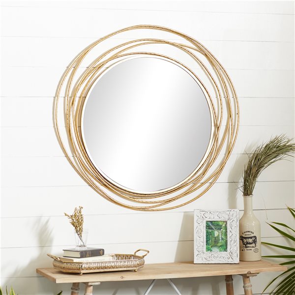 Grayson Lane 38.38-in x 40-in Round Gold Wall Mirror