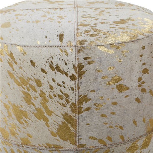 Grayson Lane Glam Gold Genuine Leather Round Ottoman