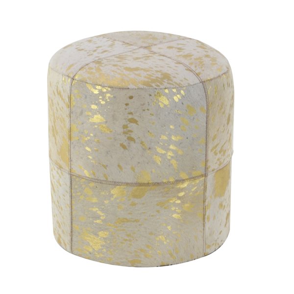 Grayson Lane Glam Gold Genuine Leather Round Ottoman