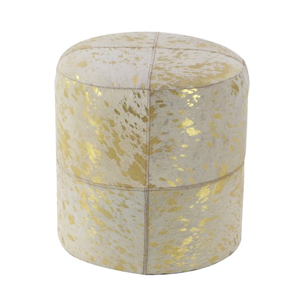 Grayson Lane Glam Gold Genuine Leather Round Ottoman