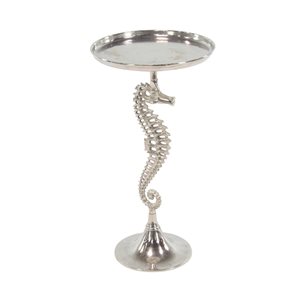 Grayson Lane 29-in x 16-in Silver Aluminum Coastal Round End Table with Seahorse Sculpture