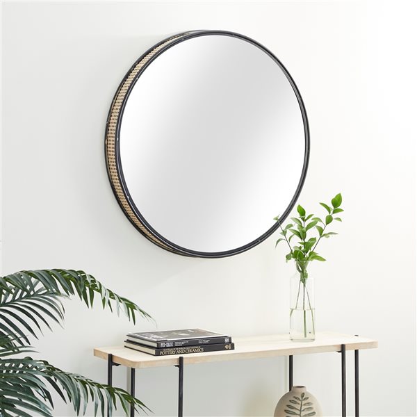 Grayson Lane 31.5-in x 31.5-in Contemporary Round Black Wall Mirror