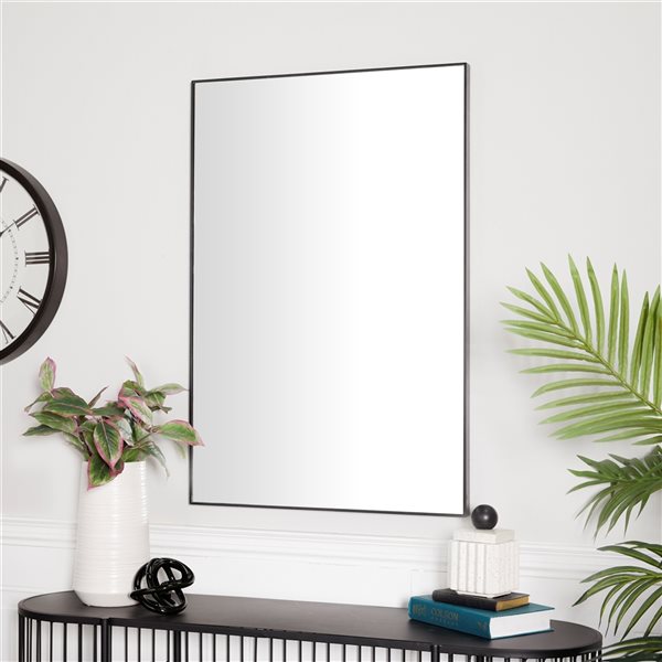 Grayson Lane 36-in x 24-in Rectangle Black Wooden Wall Mirror