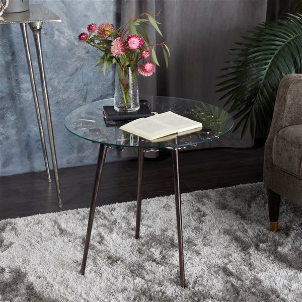 Grayson Lane 22-in x 22-in Black Aluminum Modern Round End Table with Glass Table Top