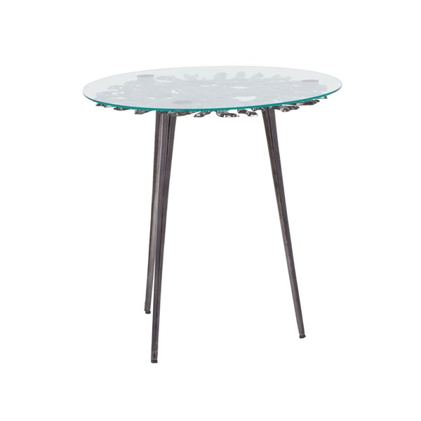 Grayson Lane 22-in x 22-in Black Aluminum Modern Round End Table with Glass Table Top