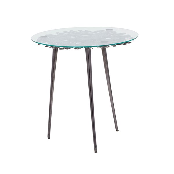 Grayson Lane 22-in x 22-in Black Aluminum Modern Round End Table with Glass Table Top