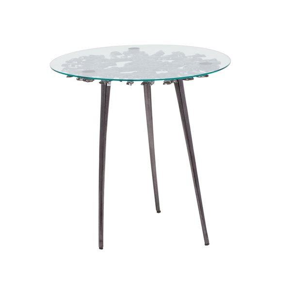 Grayson Lane 22-in x 22-in Black Aluminum Modern Round End Table with Glass Table Top