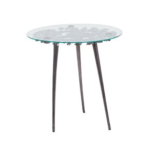 Grayson Lane 22-in x 22-in Black Aluminum Modern Round End Table with Glass Table Top
