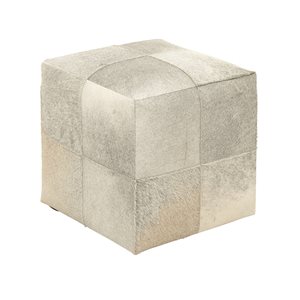Grayson Lane Glam Grey Genuine Leather Square Ottoman