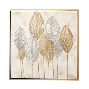 CosmoLiving by Cosmopolitan Gold Wood Framed 40-in H x 40-in W Botanical Wood Painting