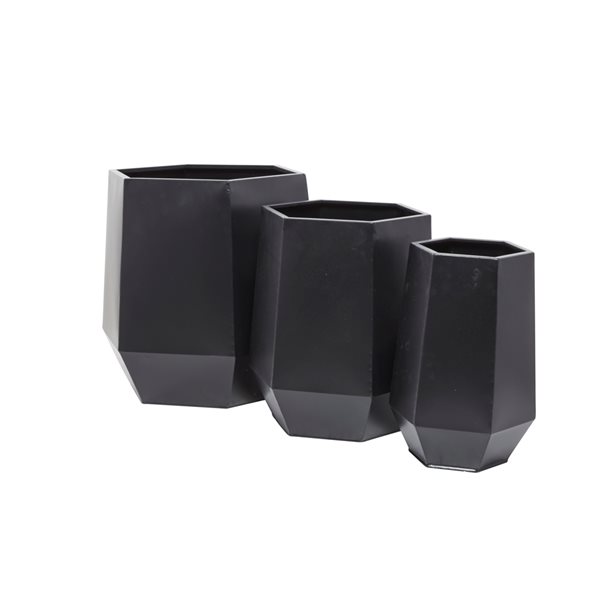 Grayson Lane 15.75-in W x 19.63-in H Modern Black Geometric Metal Round Planters - Set of 3