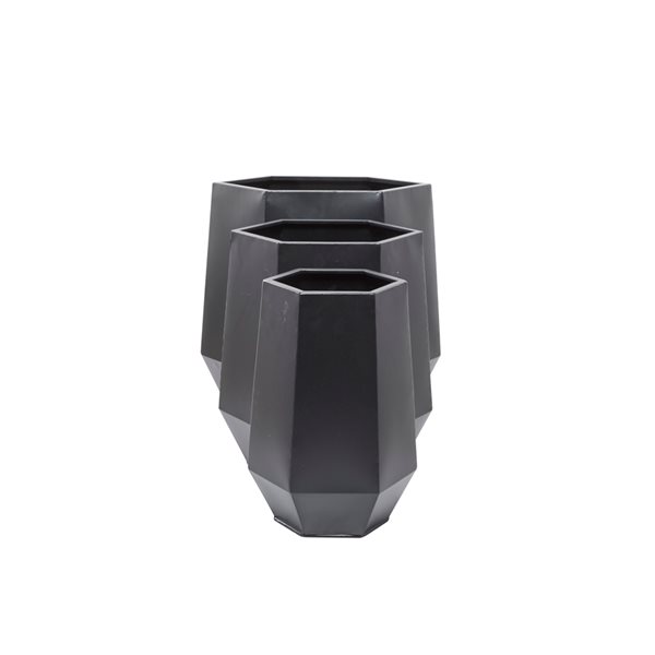 Grayson Lane 15.75-in W x 19.63-in H Modern Black Geometric Metal Round Planters - Set of 3