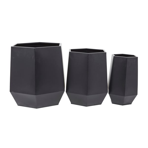 Grayson Lane 15.75-in W x 19.63-in H Modern Black Geometric Metal Round Planters - Set of 3