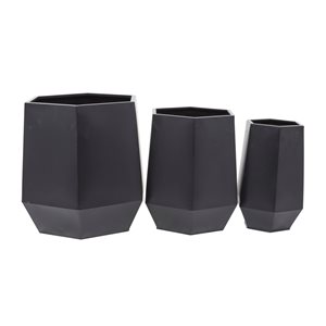 Grayson Lane 15.75-in W x 19.63-in H Modern Black Geometric Metal Round Planters - Set of 3