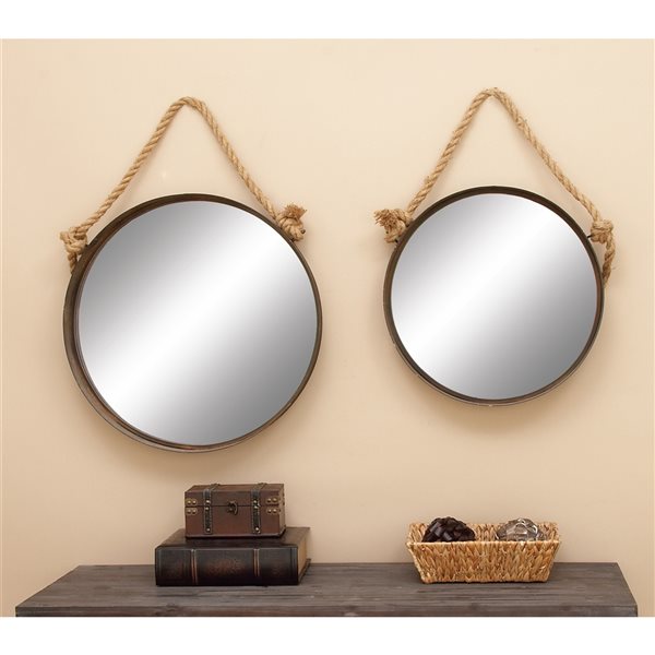 Grayson Lane 35.5-in x 24.10-in Round Brown Wall Mirror