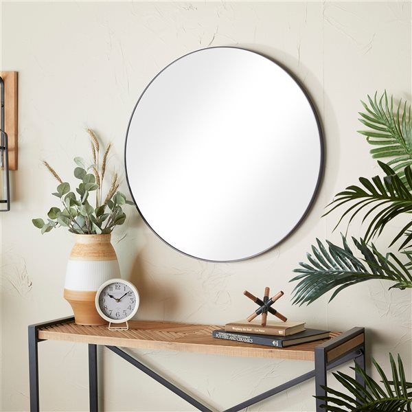 Grayson Lane 30-in x 30-in Round Black Wall Mirror