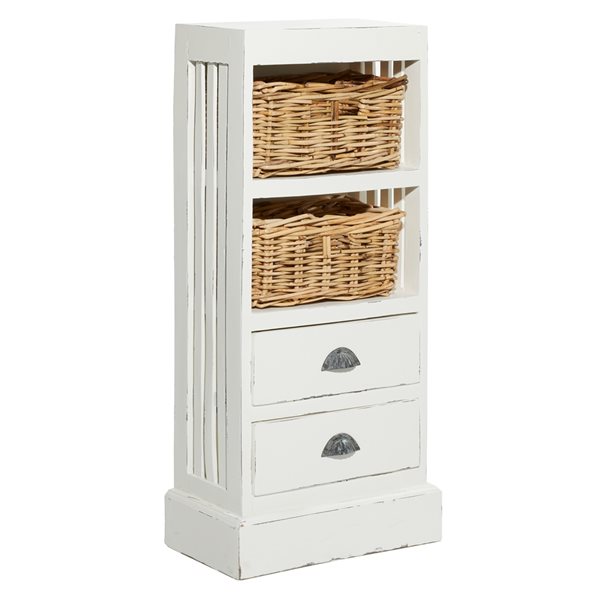 White Wood & Wicker Bathroom Drawer Unit - 3 Basket