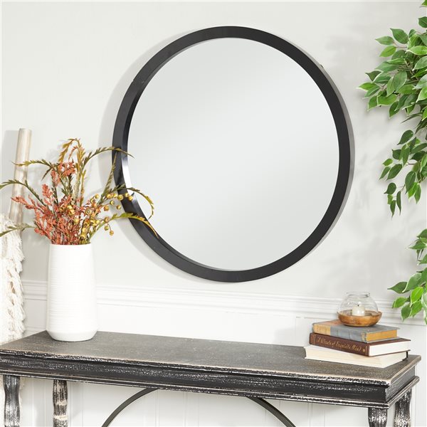 Grayson Lane 30-in x 30-in Round Black Wooden Wall Mirror