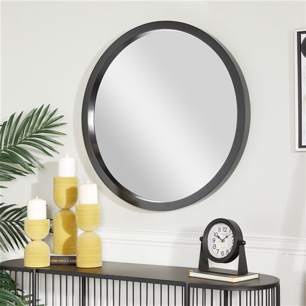 Grayson Lane 30-in x 30-in Round Black Wooden Wall Mirror