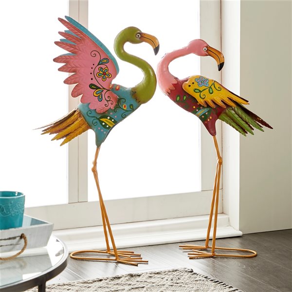 Grayson Lane 32-in H x 17-in W Metal Multicoloured Flamingo Garden Statue - Set of 2