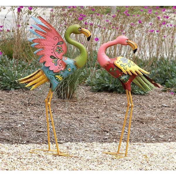 Grayson Lane 32-in H x 17-in W Metal Multicoloured Flamingo Garden Statue - Set of 2