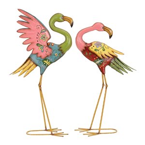 Grayson Lane 32-in H x 17-in W Metal Multicoloured Flamingo Garden Statue - Set of 2