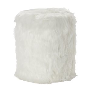 Grayson Lane Modern White Faux Fur Round Integrated Storage Ottoman