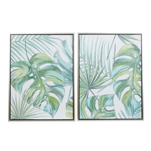 CosmoLiving by Cosmopolitan Silver Wood Framed 32-in H x 24-in W Floral Canvas Hand-Painted Painting - Set of 2
