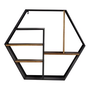 Grayson Lane 30-in x 26-in Black Wood Industrial Hexagonal Shelf