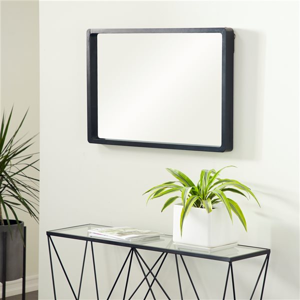 Grayson Lane 36-in x 24-in Contemporary Rectangle Black Wall Mirror