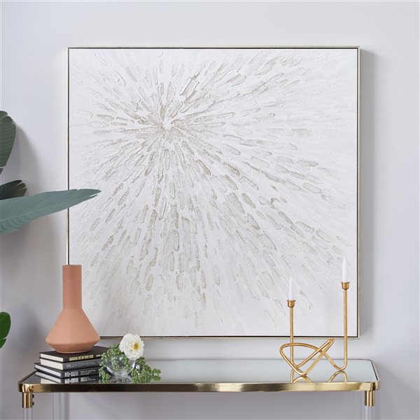 CosmoLiving by Cosmopolitan Silver Wood Framed 39-in H x 39-in W Abstract Canvas Hand-Painted Painting