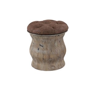 Grayson Lane Rustic Brown Faux Leather Round Integrated Storage Ottoman with Textured Base