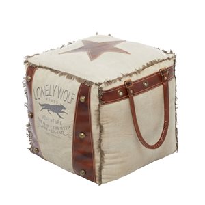 Grayson Lane Rustic Brown Canvas Square Ottoman with Handles