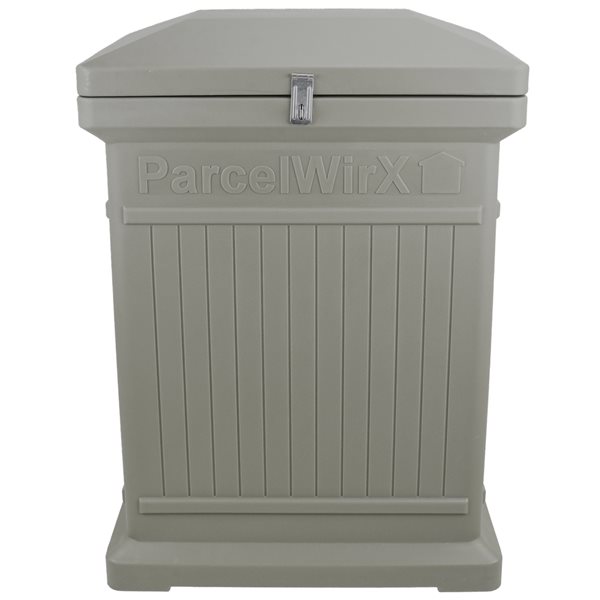 RTS Home Accents ParcelWirx Vertical Plastic Pewter Lockable Package Delivery Box with Hinged Lid