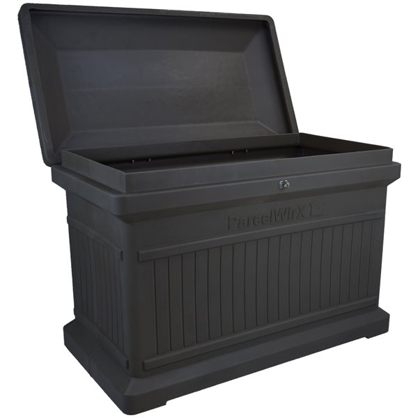 RTS Home Accents ParcelWirx Horizontal Plastic Graphite Lockable Package Delivery Box with Hinged Lid