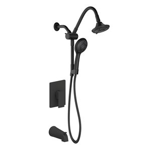 akuaplus® Lila Matte Black 1-Handle Flexible Shower Head Bathtub and Shower Faucet with Valve