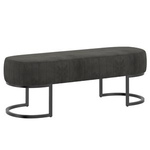 !nspire 18-in x 48-in Modern Charcoal Velvet Upholstered Bench with Metal Legs